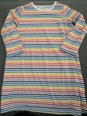 Primary Rainbow Stripe Long Sleeve Pajama Nightgown